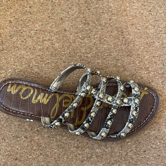 Sam Edelman Beige Leather Snake Print Heeled Slides Sandals Women’s size 7.5 EUC - Picture 5 of 11